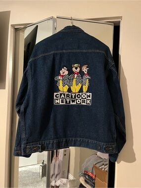 Vintage Cartoon Network Denim Jacket with Embroidered Character Design